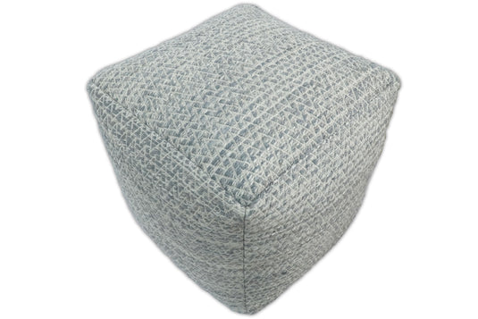 Modern Contemporary Chevron Ivory And Gray Handwoven Ottoman Viscose Pouf Footstool, Seat, Foot Rest Living Room, Bedroom