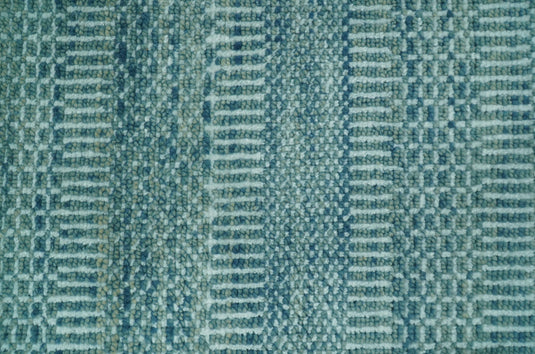 Blue And Off White Modern Geometrical Hand knotted Wool Rug 2x3 ft Ideal for Living, Bedroom And Dining Rooms