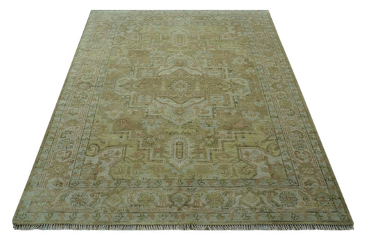 Custom Made Hand Knotted Olive And Beige Traditional Design Wool Rug Wool Area Rug