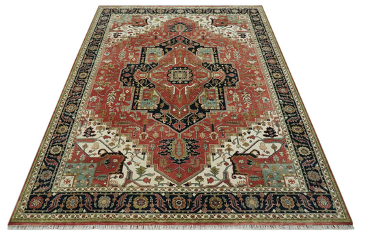 Hand Knotted Traditional Rust, Ivory And Black Wool Rug 9x12 ft Ideal for Living, Bedroom And Dining Rooms | CP1063912