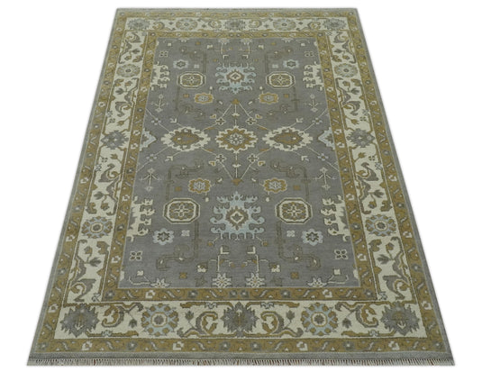 Hand Knotted Gray, Beige And Tan Traditional Rug 6x9 ft Ideal for Living, Bedroom And Dining Rooms | CP33172