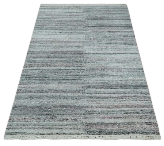 Modern Abstract Gray, Silver And Charcoal Durrie 5x8 ft Bedroom, Living Room Rug Pet Yarn Area Rug