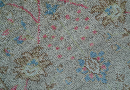 Traditional Oushak Design 4x6 ft Hand Knotted Ivory and Blue Wool Area Rug