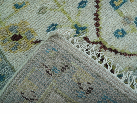 Traditional Oushak Design Ivory And Blue 2x3 ft Hand Knotted Wool Area Rug