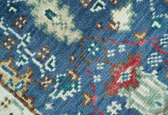 Traditional Design 2.6x8 ft Hand Knotted Blue And Ivory Wool Area Rug