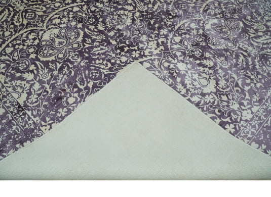 Traditional Floral Purple And Ivory Handloom 5.6x8 ft Bedroom, Living Room Rug Wool And Viscose Area Rug
