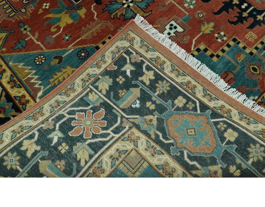 Hand Knotted Traditional Herati Teal, Black, Rust And Gold Wool Rug 8x10 ft Ideal for Living, Bedroom And Dining Rooms | CP2455810