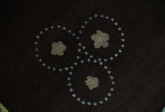 Modern Geometrical Pattern Handloom Dark Brown 5x8 ft Bedroom, Living Room Rug , Wool, Art Silk Area Rug AAOC1058