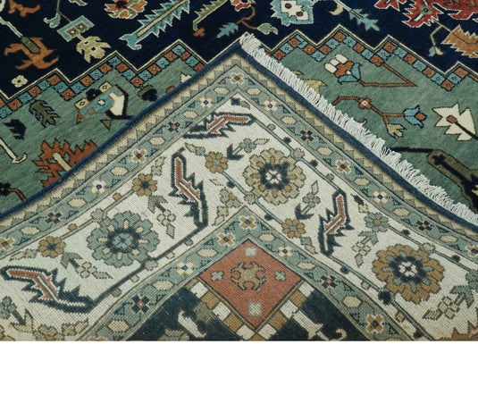 Black, Rust, And Green Traditional Serapi Hand Knotted Wool Rug 9x12 ft Ideal for Living, Bedroom And Dining Rooms | CP1811912B