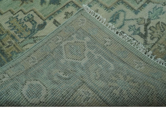Custom Made Traditional Heriz Green, Silver And Taupe Antique Style Hand Knotted Wool Area Rug