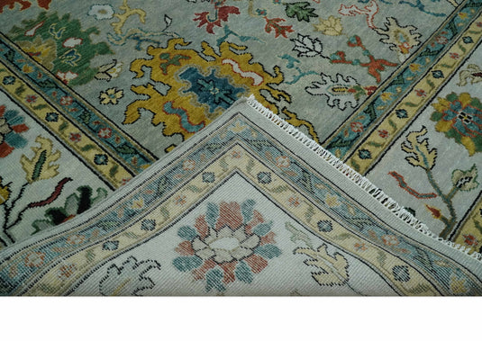 Hand Knotted Oriental Oushak Colorful Rug Silver and Gold 9x12 ft Ideal for Living, Bedroom, and Dining Rooms | CP1335912S
