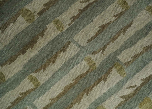Floral Geometrical Hand Knotted Olive, Ivory, Brown and Teal 5x8 ft Bedroom, Living Room Rug Wool Area Rug