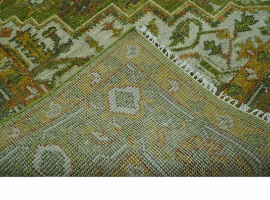Green, Gold And Silver Hand Knotted Traditional Heriz Wool Rug 8x10 ft Ideal for Living, Bedroom And Dining Rooms