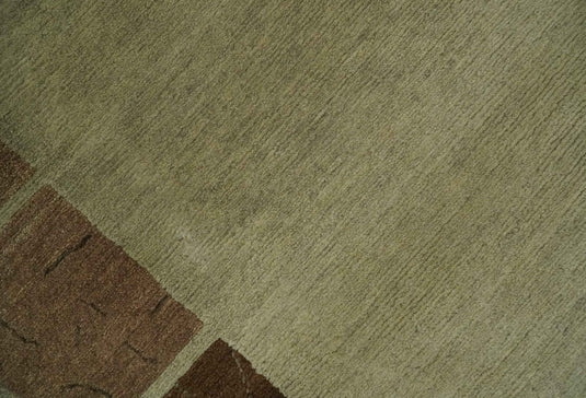 Modern Geometrical Hand knotted Olive, Brown and Beige 4x6 ft Bedroom, Living Room Rug Wool Area Rug