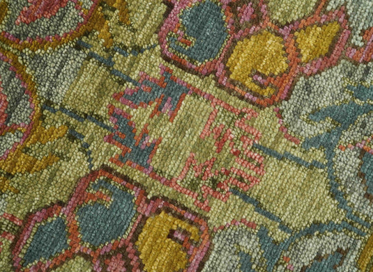 Custom Made Green, Pink, Gold And Silver Traditional Hand Knotted Wool Area Rug