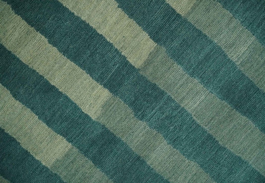 Modern Geometrical Pattern Hand Knotted Teal, Gray and Ivory 5x8 ft Bedroom, Living Room Rug Wool Area Rug