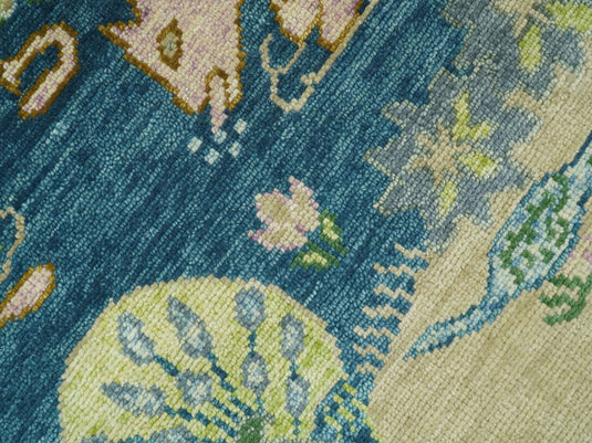 Nature Vintage Style Beige And Blue Hand Knotted 9x12 ft Wool Rug Ideal for Living, Bedroom And Dining Rooms