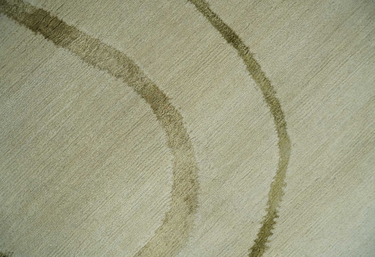 Swirl Pattern Hand Knotted Beige and Olive 5x8 ft Bedroom, Living Room Rug Wool and Art Silk Area Rug