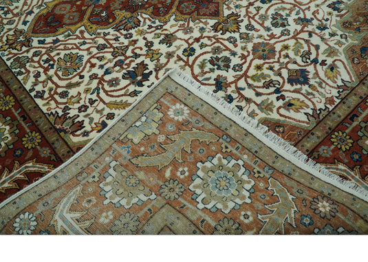 Hand Knotted Traditional Herati Ivory, Rust, Blue And Gold Wool Rug 8x10 ft Ideal for Living, Bedroom And Dining Rooms | CP2427810