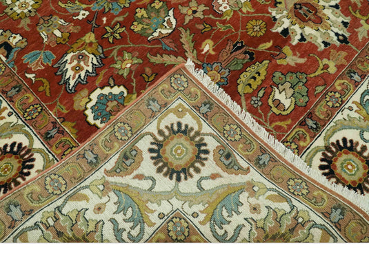 Hand Knotted Traditional Floral Rust, Beige, Blue And Ivory Wool Rug 8x10 ft Ideal for Living, Bedroom And Dining Rooms | CP2438810