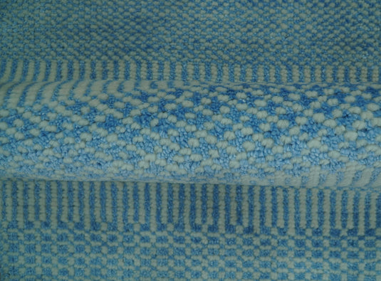 Blue and Ivory Modern Geometrical Striped Hand knotted Wool Rug 2x3 ft Ideal for Living, Bedroom And Dining Rooms