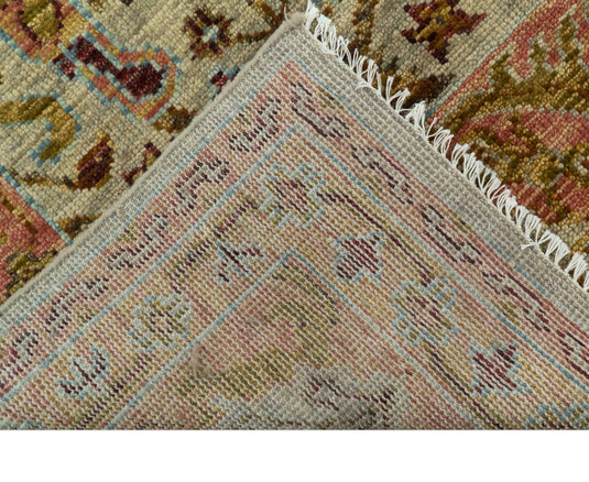 Beige, Peach And Green Transition Hand Knotted 8x10 ft Wool Rug Ideal for Living, Bedroom And Dining Rooms