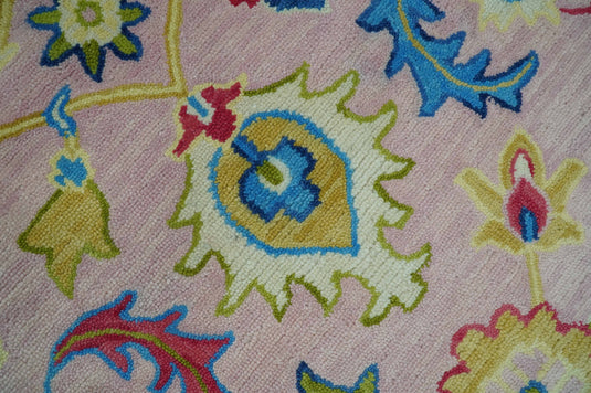 Custom Made Light Pink, Blue And Ivory Traditional Oushak Hand Tufted Wool Area Rug