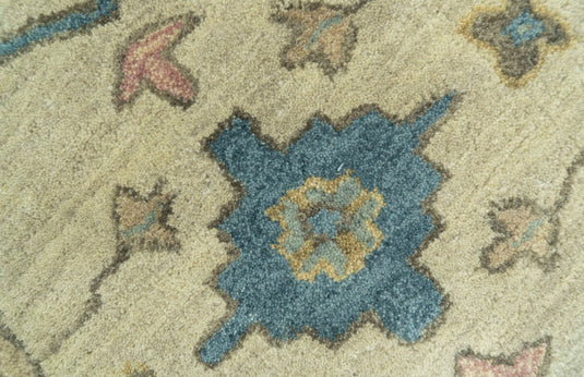 Beige And Blue Traditional Oushak Design Hand Tufted 8x10 ft Bedroom, Living Room Rug Wool Area Rug