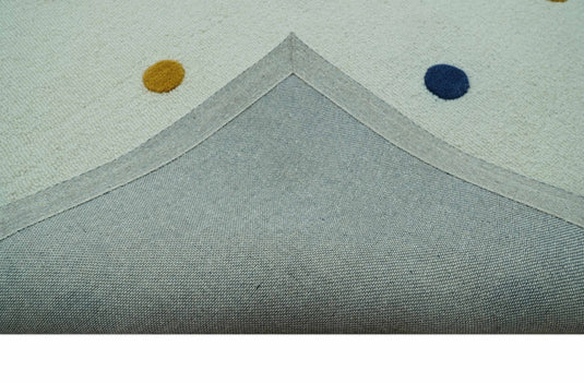 Custom Made Modern Dots White, Gray, Blue, Yellow And Rust Hand Tufted Bedroom, Living Room Rug Wool Area Rug