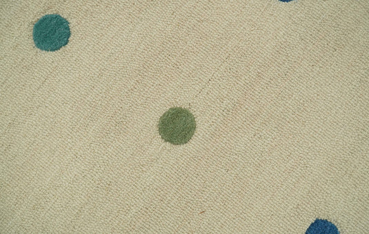 Custom Made Modern Cream And Colorful Dots Hand Tufted Bedroom, Living Room Rug Wool Area Rug