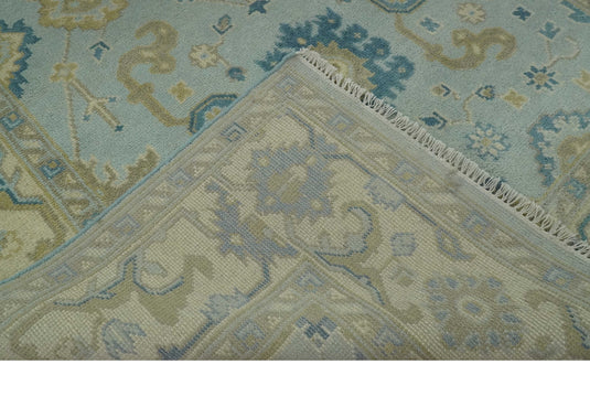 Custom Made Hand Knotted Traditional Pattern Blue And Beige Wool Area Rug
