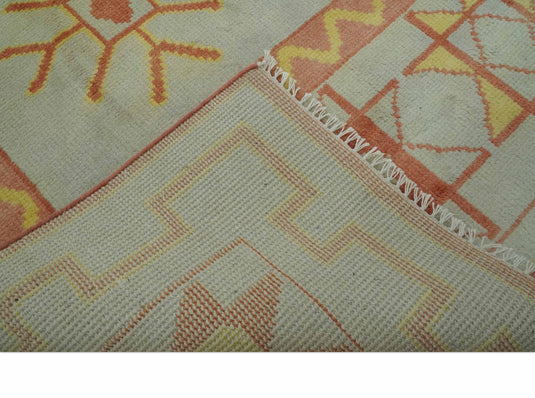 Southwestern Peach, Silver And Yellow Hand knotted Wool Rug 8x10 ft Ideal for Living, Bedroom And Dining Rooms
