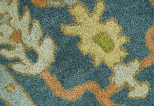 Traditional Tree of Life Teal And Beige Hand Tufted 8x10 ft Bedroom, Living Room Rug Wool Area Rug