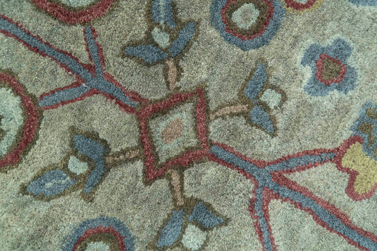 Custom Made Traditional Floral Green And Brown Hand Tufted Wool Area Rug