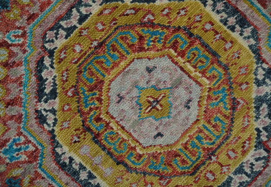 Traditional Persian Colorful Hand knotted Light Blue, Mustard and Red 6x9 ft Bedroom, Living Room Rug ,wool Area Rug
