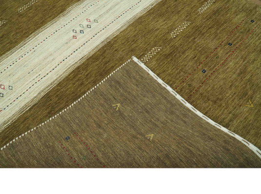 Lori Ivory And Green Handloomed 4.6x6.6 ft Bedroom, Living Room Rug Wool Area Rug