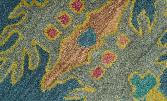 Custom Made Traditional Oushak Blue And Yellow Hand Tufted Wool Area Rug