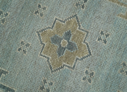 Custom Made Blue and Beige Traditional Turkish Design Hand Knotted Wool Area Rug