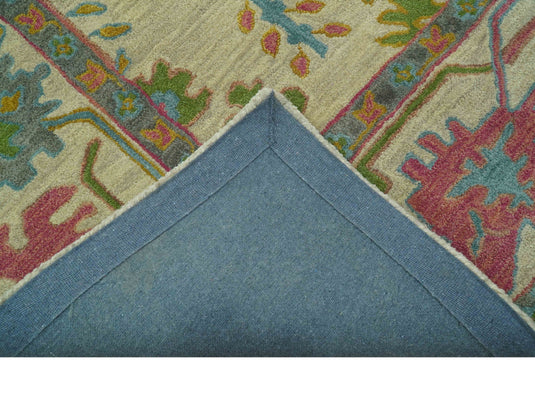 Beige And Colorful Traditional Oushak Hand Tufted 8x10 ft Bedroom, Living Room Rug Wool Area Rug