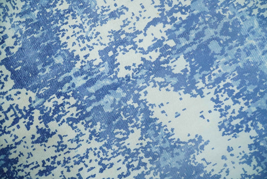 Modern Abstract Blue And Ivory Handloom 5.6x8 ft Bedroom, Living Room Rug Wool And Viscose Area Rug