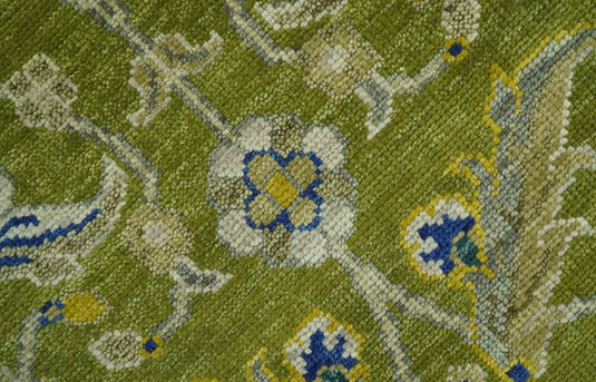 Green And Blue Hand Knotted Traditional Floral Wool Rug 8x10 And 4x6 ft Ideal for Living, Bedroom And Dining Rooms