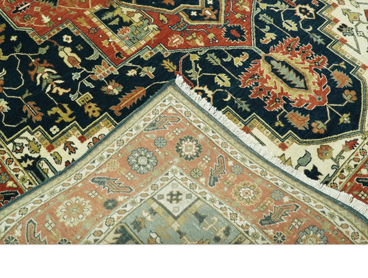 Hand Knotted Black, Rust And Cream Traditional Herati Wool Rug 9X12 ft Ideal for Living, Bedroom And Dining Rooms | CP2446912