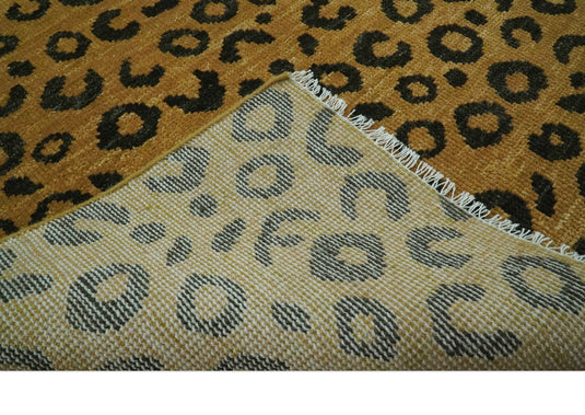Golden-Brown And Charcoal Modern Leopard Hand Knotted Wool Rug 8x10 ft Ideal for Living, Bedroom And Dining Rooms