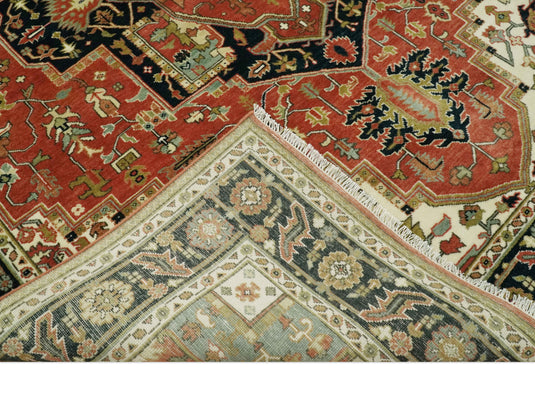 Hand Knotted Traditional Heriz Serapi Olive, Brown And Beige Wool Rug 8x10 ft Ideal for Living, Bedroom And Dining Rooms | CP2440810