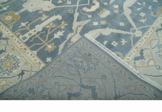 Traditional 8x9 Hand Knotted Gray, Ivory and Beige Oriental Oushak Wool Area Rug