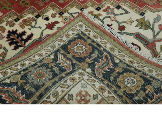 Hand Knotted Traditional Rust, Ivory And Black Wool Rug 9x12 ft Ideal for Living, Bedroom And Dining Rooms | CP1063912