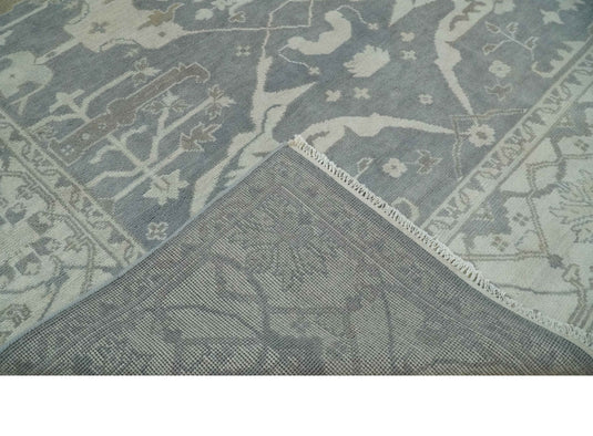 Traditional 8x10 Hand Knotted Charcoal, Ivory and Beige Oriental Oushak Wool Area Rug