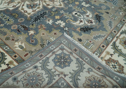 Hand Knotted Heriz Serapi Rug Blue Ivory and Olive Ideal for Living, Bedroom, and Dining Rooms 5x8, 6x9, 8x10, 9x12 and 10x14 Wool Rug | CP1723