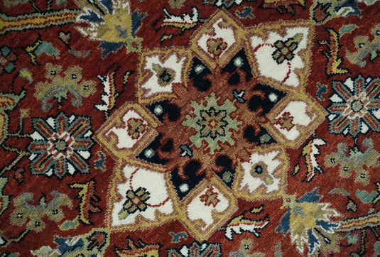 Premium look Hand knotted Ivory, Rust and Gold 8x10 Traditional Heriz Serapi wool Area Rug