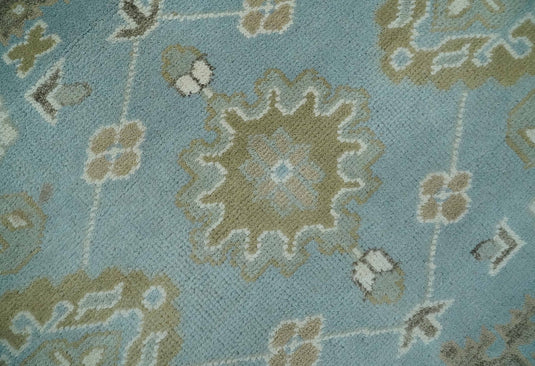 Traditional Persian Oushak Hand knotted Aqua, Ivory and Olive 8x10 wool Area Rug